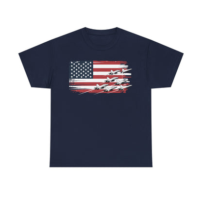 Patriotic Red White Blue USA Flag Fighter Jets 4th of July T-Shirt