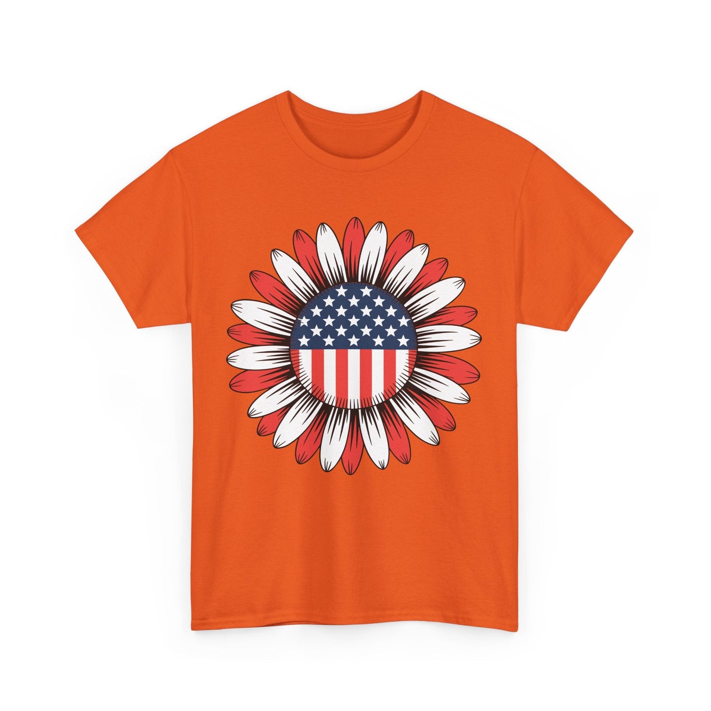 Sunflower American Flag 4th of July Women Men Merica USA T-Shirt