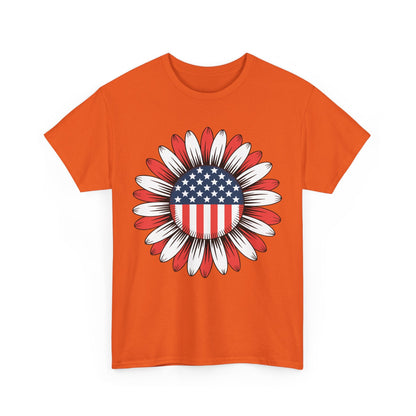 Sunflower American Flag 4th of July Women Men Merica USA T-Shirt