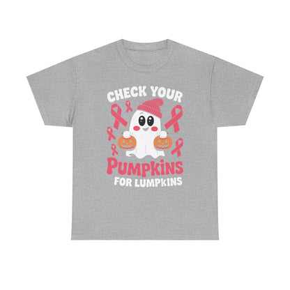 Breast Cancer Halloween Boo Ghost Check Your Pumpkins Womens T-Shirt
