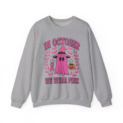 In October We Wear Pink Breast Cancer Awareness Halloween Sweatshirt
