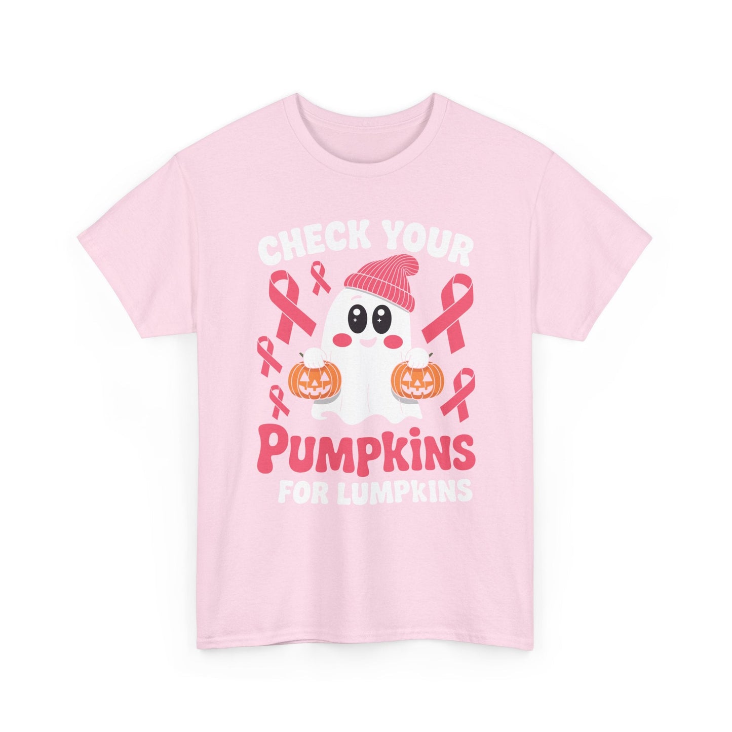 Breast Cancer Halloween Boo Ghost Check Your Pumpkins Womens T-Shirt