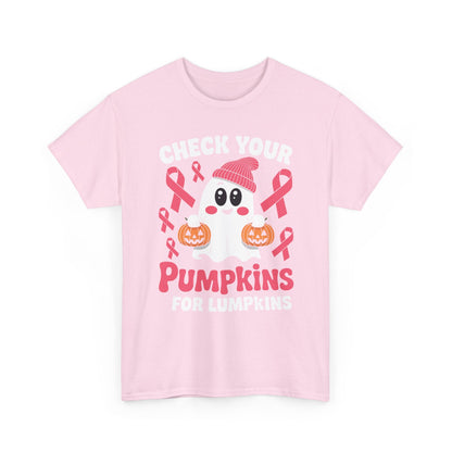 Breast Cancer Halloween Boo Ghost Check Your Pumpkins Womens T-Shirt