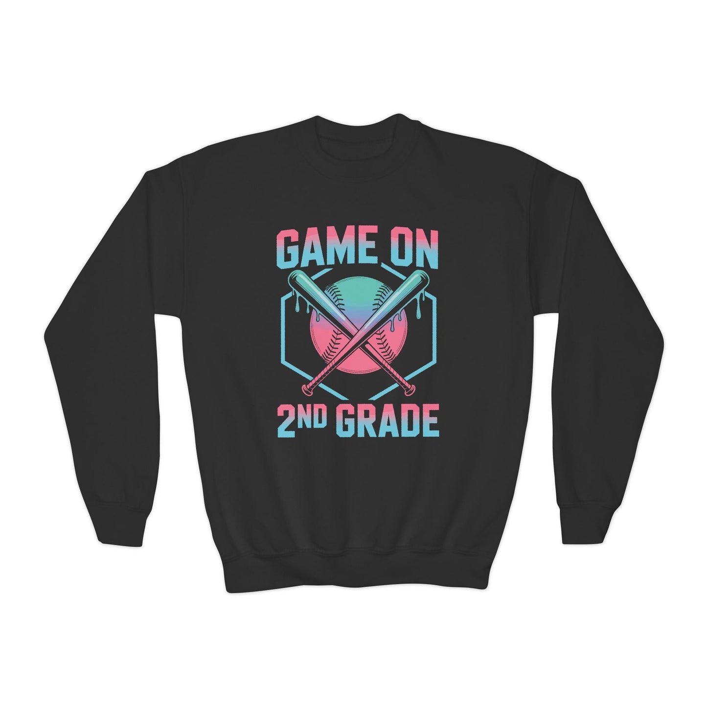 2nd Grade Back to School Baseball Drip Ice Cream Game On Kid Sweatshirt