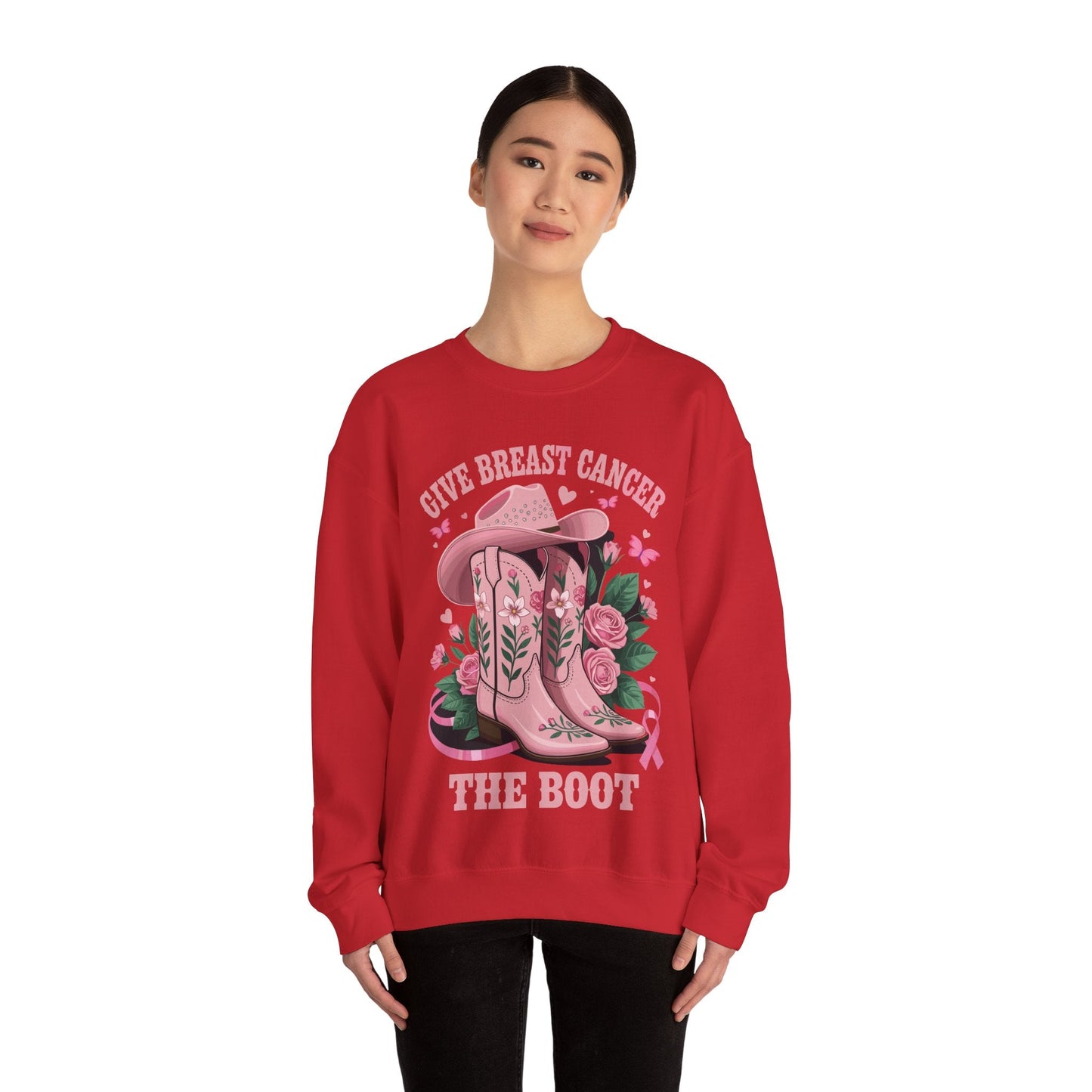 Give Breast Cancer The Boot Cowgirl Cancer Awareness Ribbon Sweatshirt