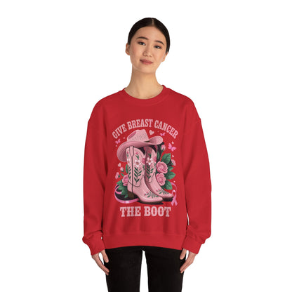 Give Breast Cancer The Boot Cowgirl Cancer Awareness Ribbon Sweatshirt