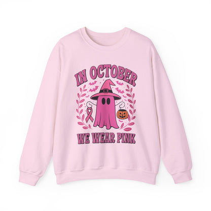 In October We Wear Pink Breast Cancer Awareness Halloween Sweatshirt