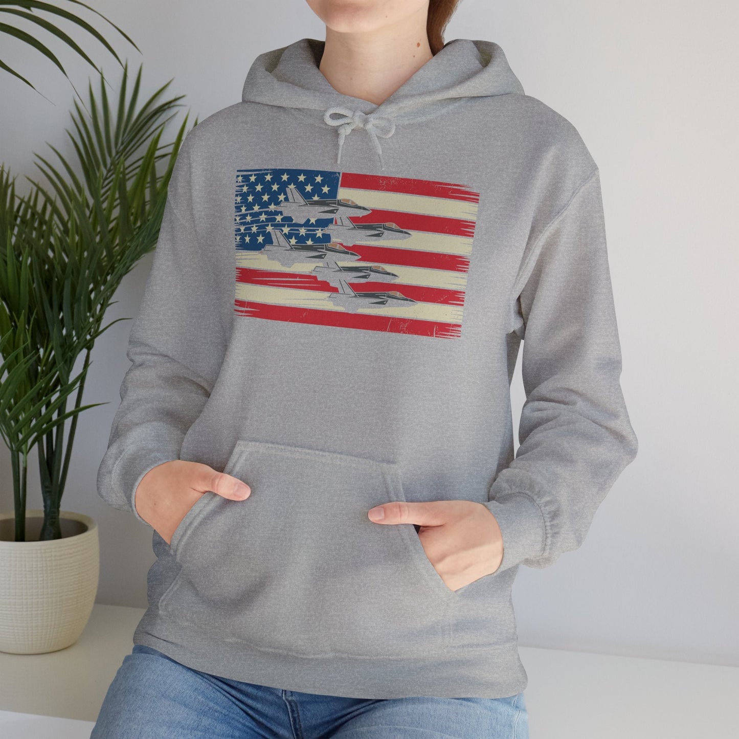Vintage American Flag USA Fighter Jets 4th of July Patriotic Hoodie