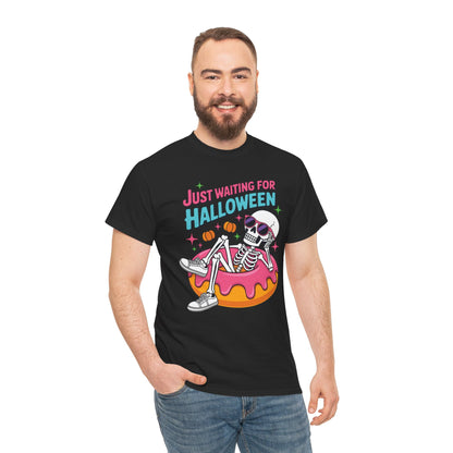 Just Waiting For Halloween Skeleton Donut Summerween Vibes T-Shirt