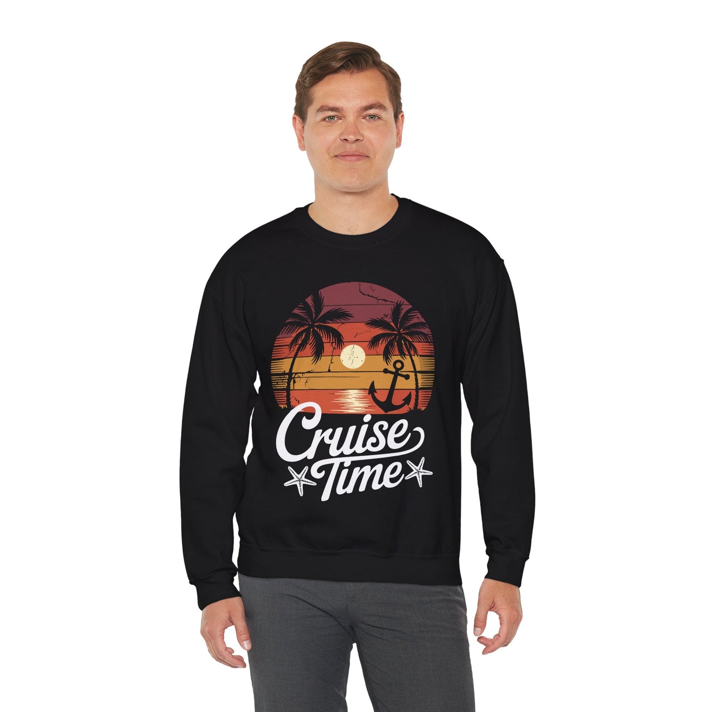 On Cruise Time Coconut Tree Graphic Summer Vacation Cruising Sweatshirt
