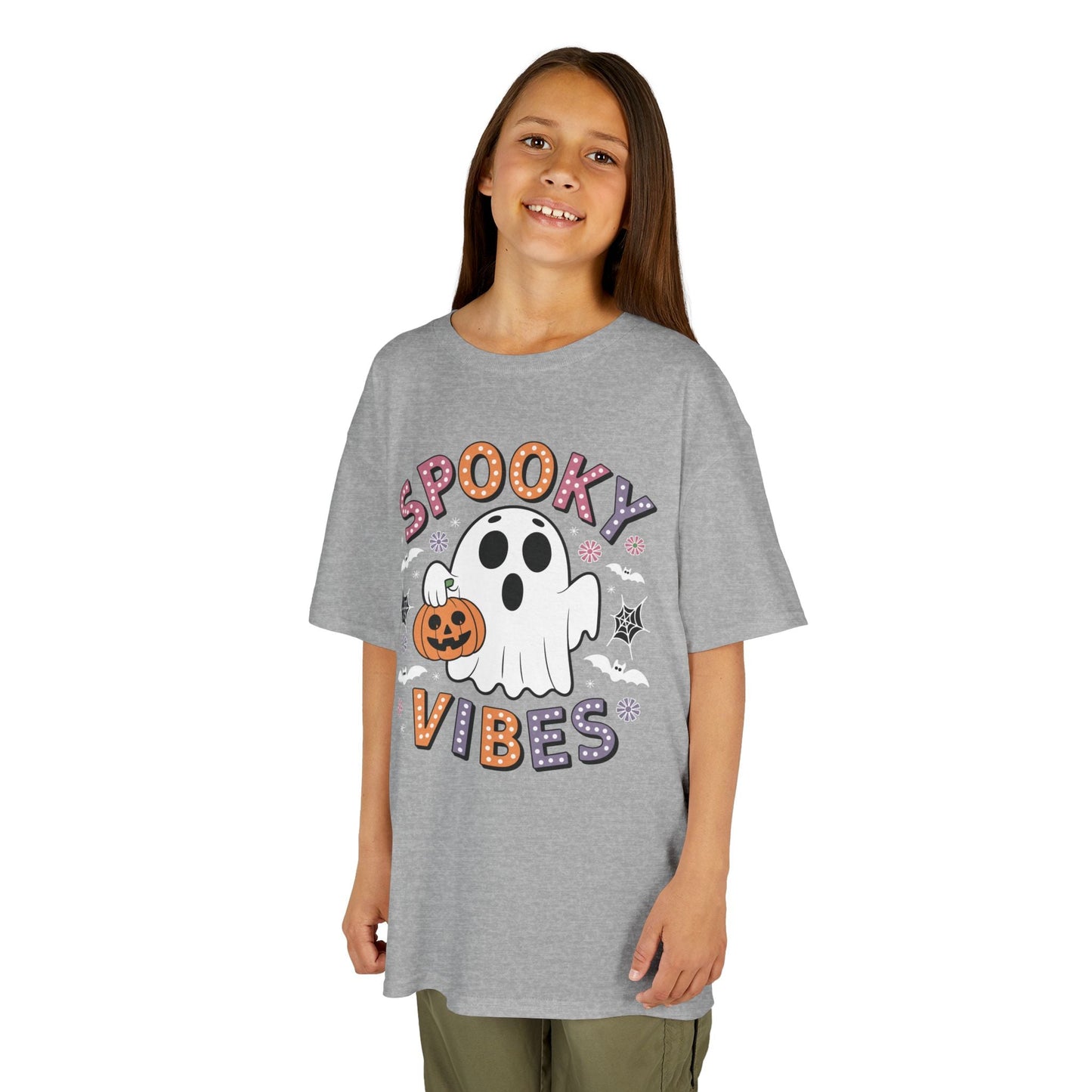 Spooky Vibes Ghost Retro Groovy Halloween Kids T-Shirt