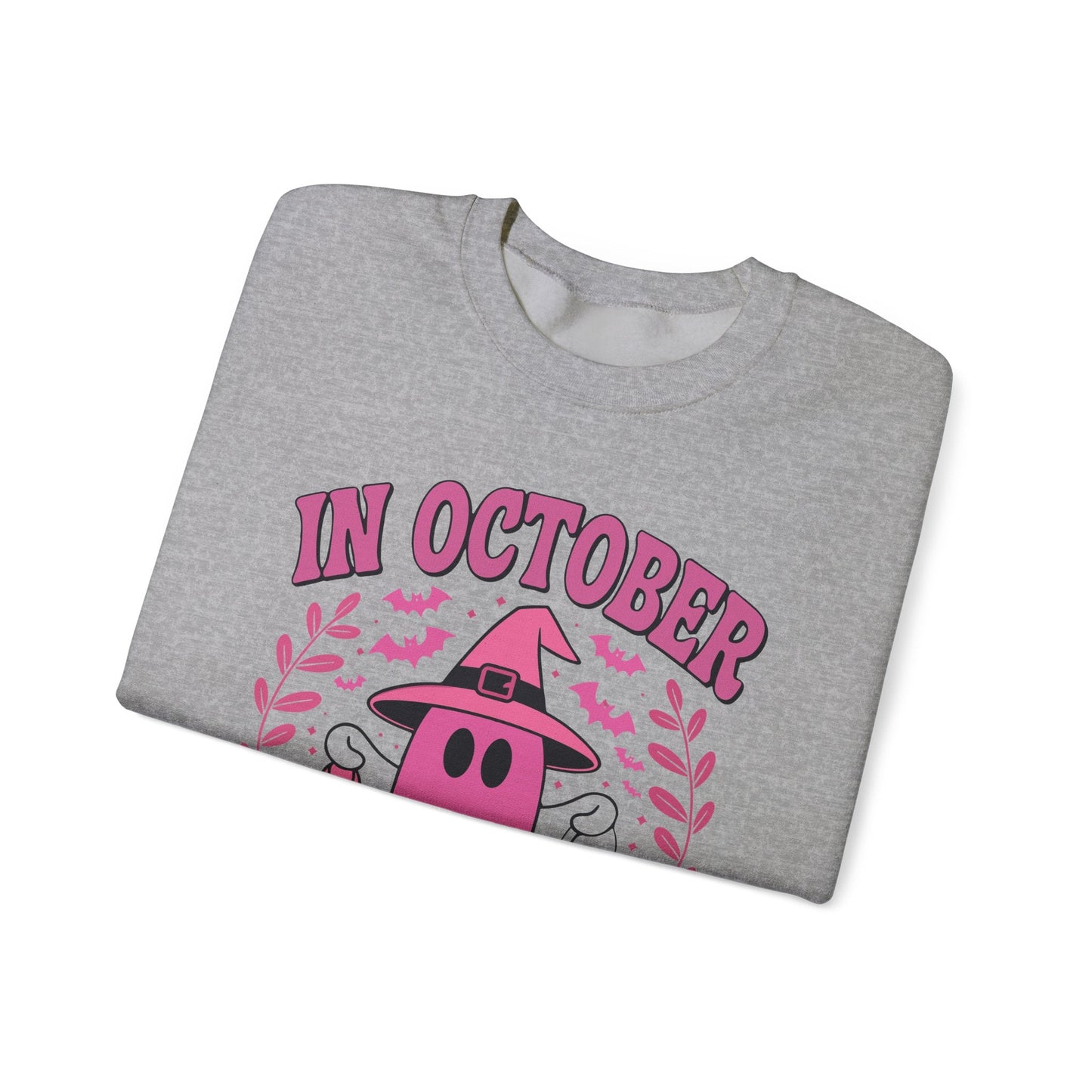 In October We Wear Pink Breast Cancer Awareness Halloween Sweatshirt