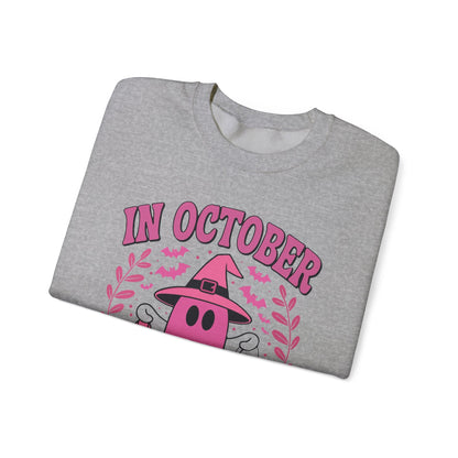 In October We Wear Pink Breast Cancer Awareness Halloween Sweatshirt