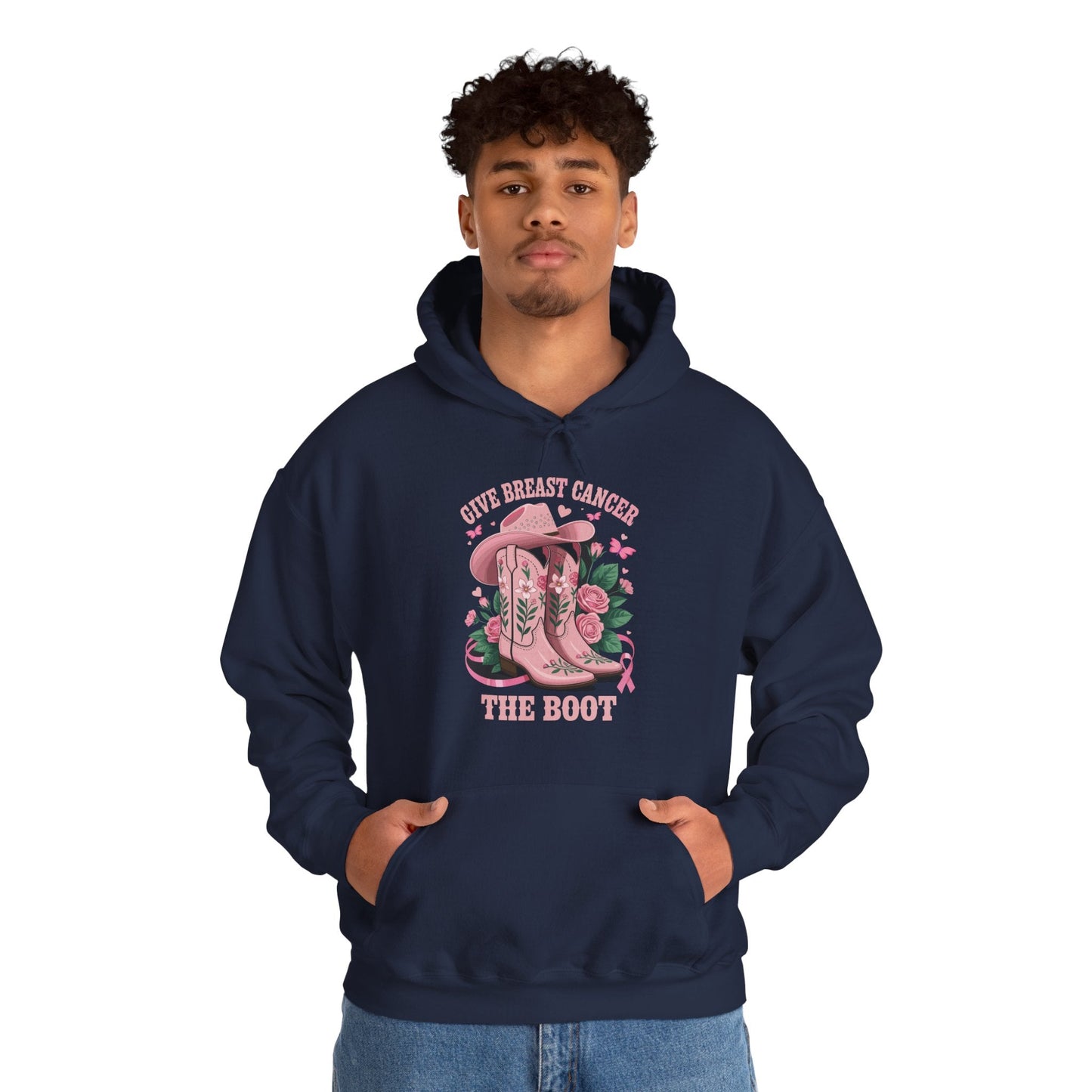 Give Breast Cancer The Boot Cowgirl Cancer Awareness Ribbon Hoodie