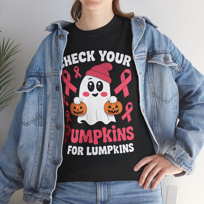 Breast Cancer Halloween Boo Ghost Check Your Pumpkins Womens T-Shirt