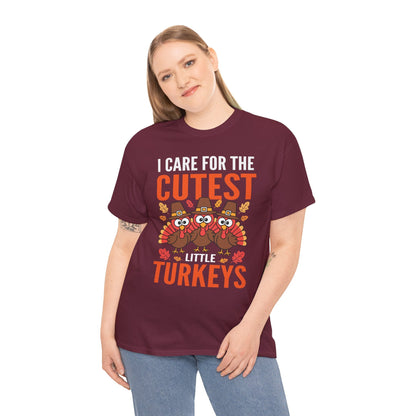 Care For Little Turkeys Nurse Fall Thanksgiving Scrub Top T-Shirt