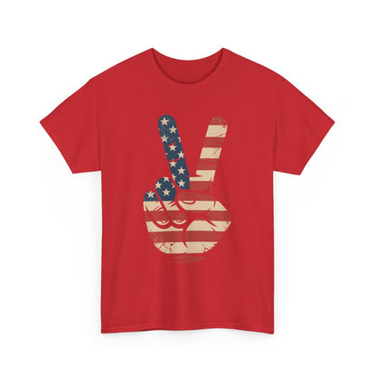USA Flag Peace Sign Hand 4th of July Patriotic Men Boys T-Shirt