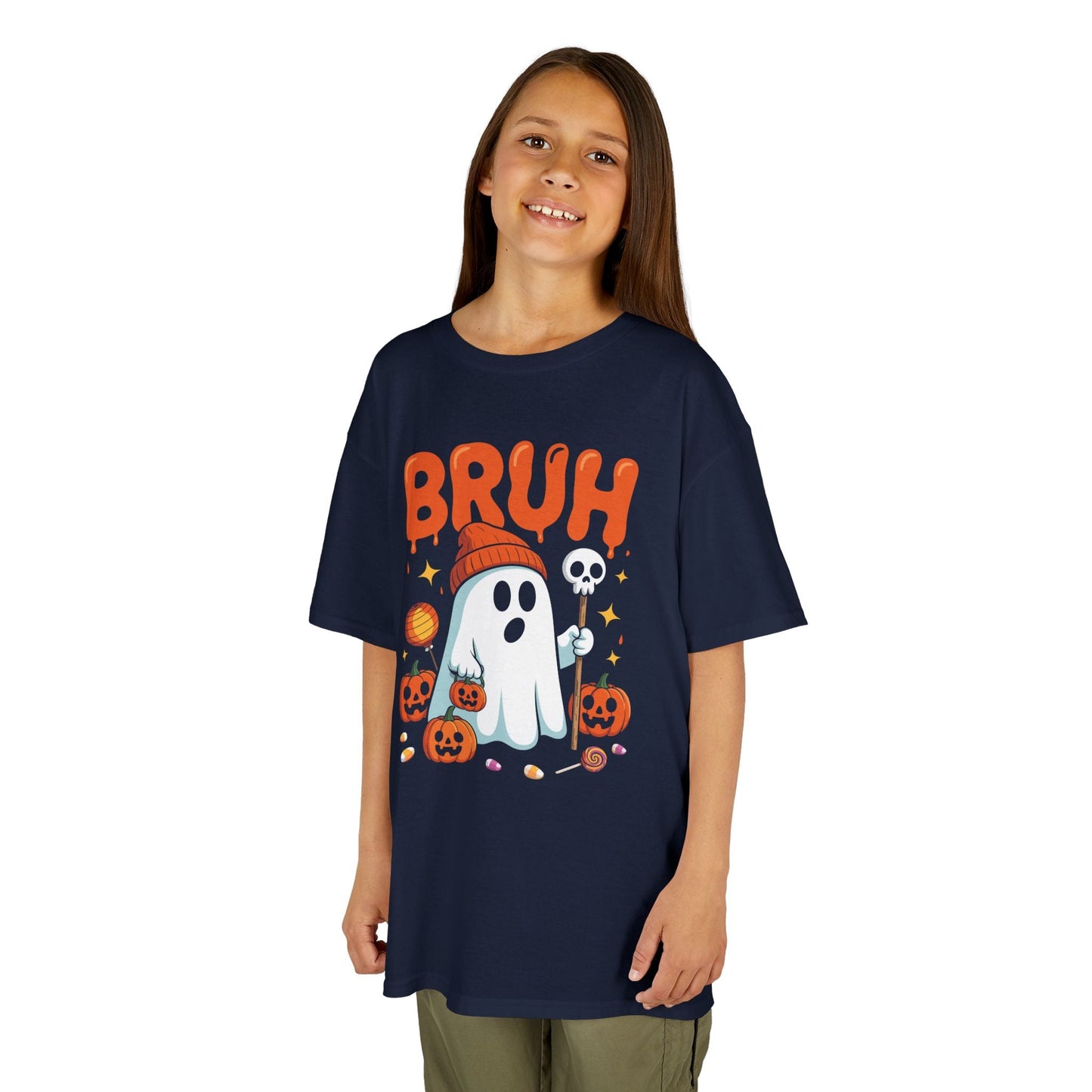Bruh Ghost Halloween Cute Ghost Trick Or Treat Candy Kids T-Shirt