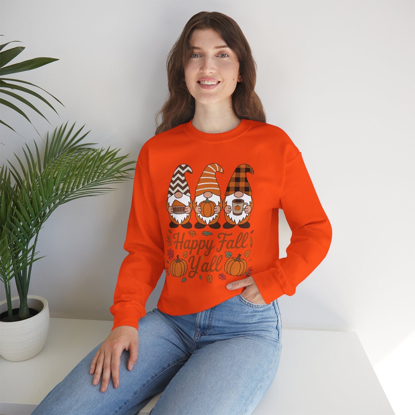 Happy Fall Y'all Gnome Pumpkin Autumn Thanksgiving Men Women Sweatshirt