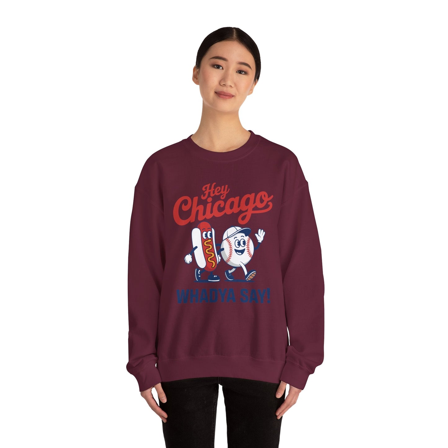 Hey Chicago Whadya Say Baseball and Hot Dog 4th of July Men Women Sweatshirt