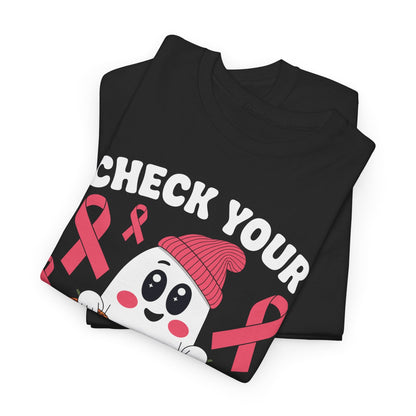 Breast Cancer Halloween Boo Ghost Check Your Pumpkins Womens T-Shirt