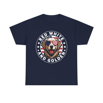 Red White Golden Retriever American Flag 4th of July Gift T-Shirt