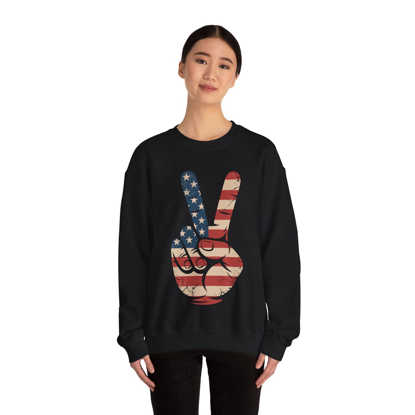 USA Flag Peace Sign Hand 4th of July Patriotic Men Boys Sweatshirt