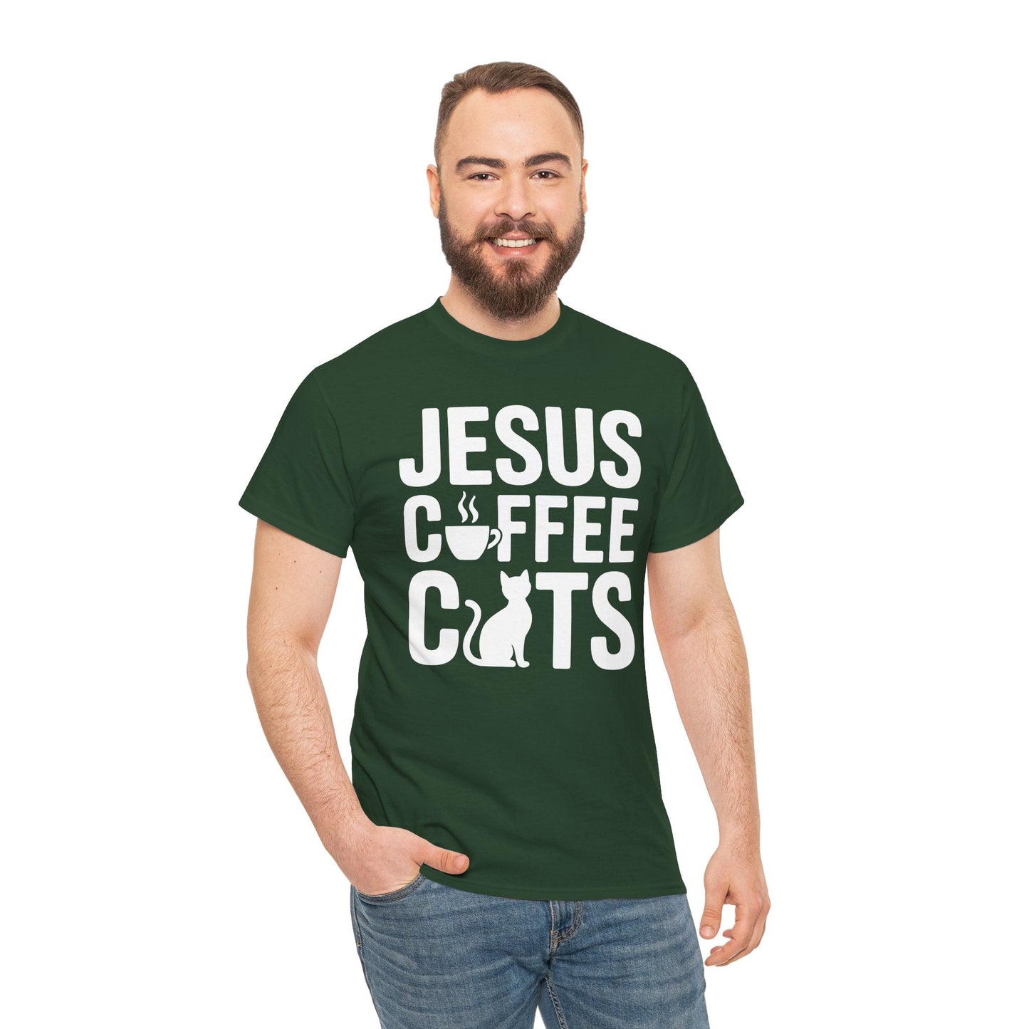 Christian Jesus, Coffee, Cats - Religous Cat Caffeine Lover T-Shirt
