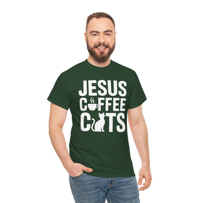 Christian Jesus, Coffee, Cats - Religous Cat Caffeine Lover T-Shirt