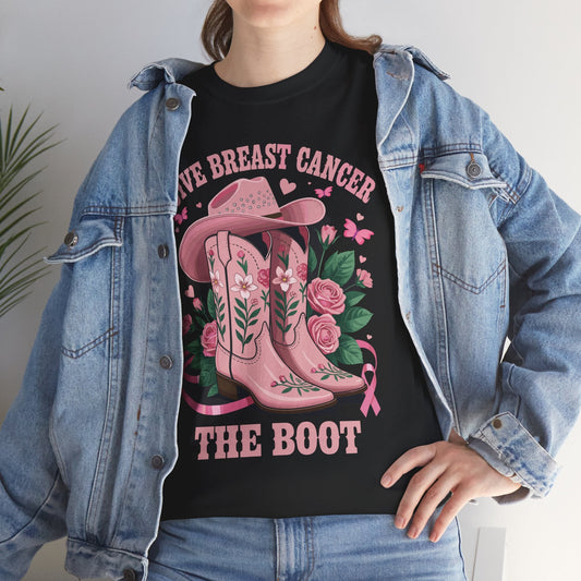 Give Breast Cancer The Boot Cowgirl Cancer Awareness Ribbon T-Shirt
