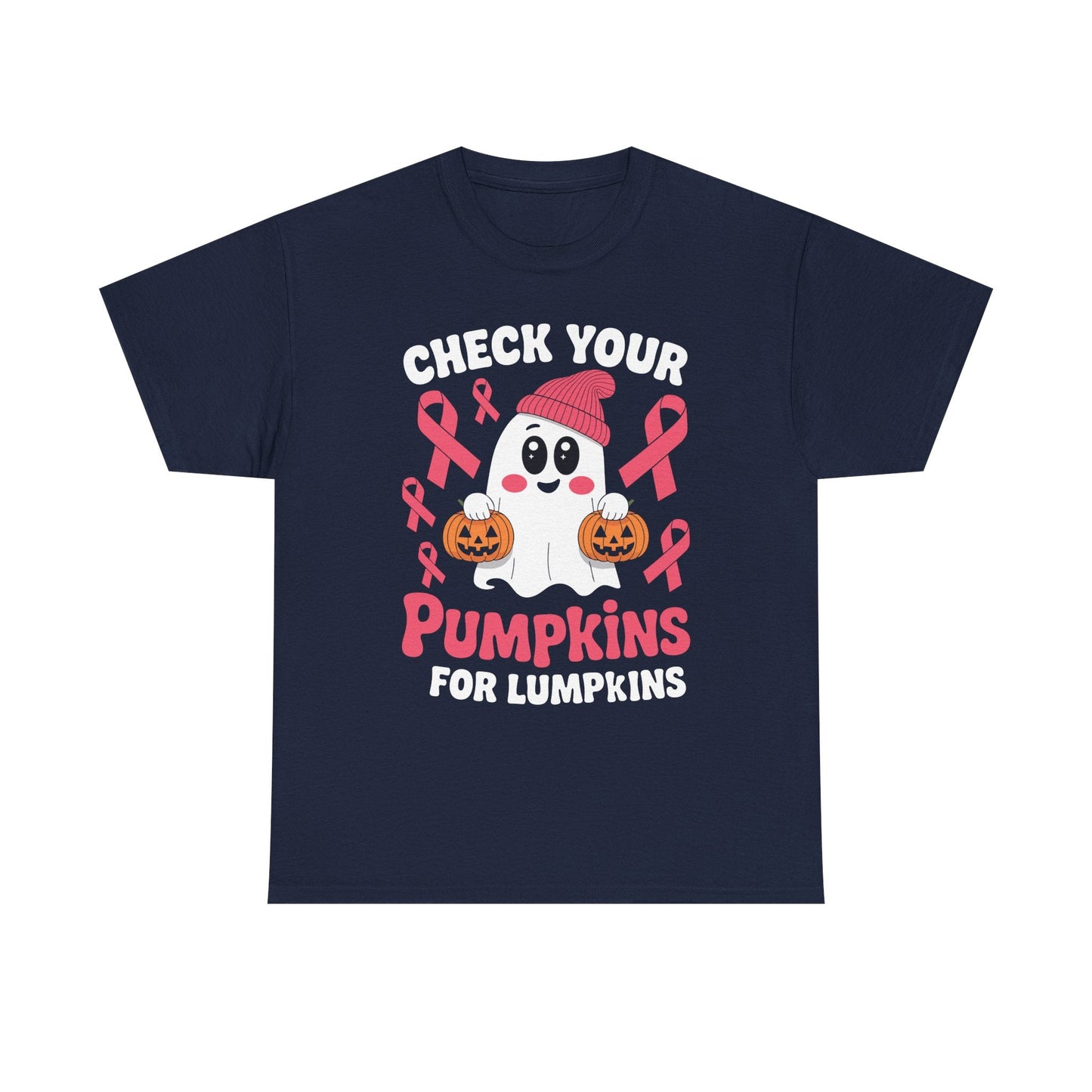 Breast Cancer Halloween Boo Ghost Check Your Pumpkins Womens T-Shirt