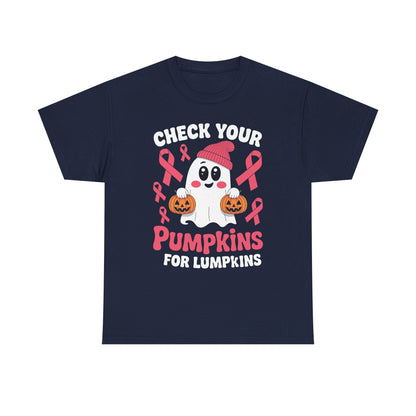 Breast Cancer Halloween Boo Ghost Check Your Pumpkins Womens T-Shirt