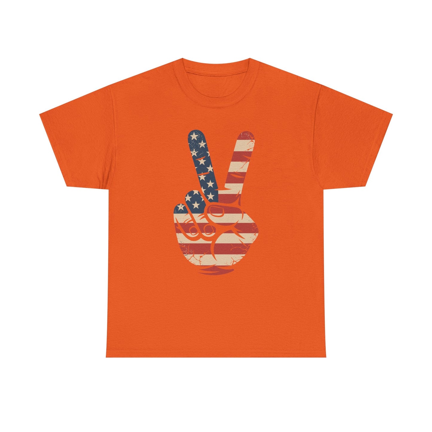 USA Flag Peace Sign Hand 4th of July Patriotic Men Boys T-Shirt