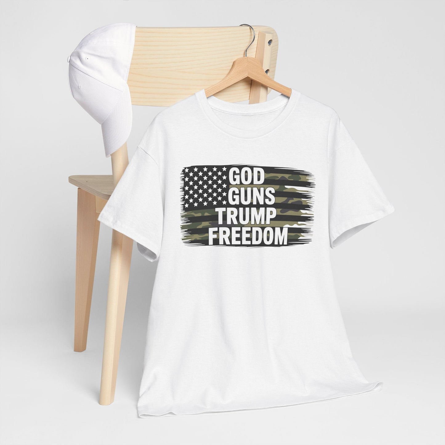 God Guns Trump Freedom Funny Camouflage Pro Gun USA Flag T-Shirt