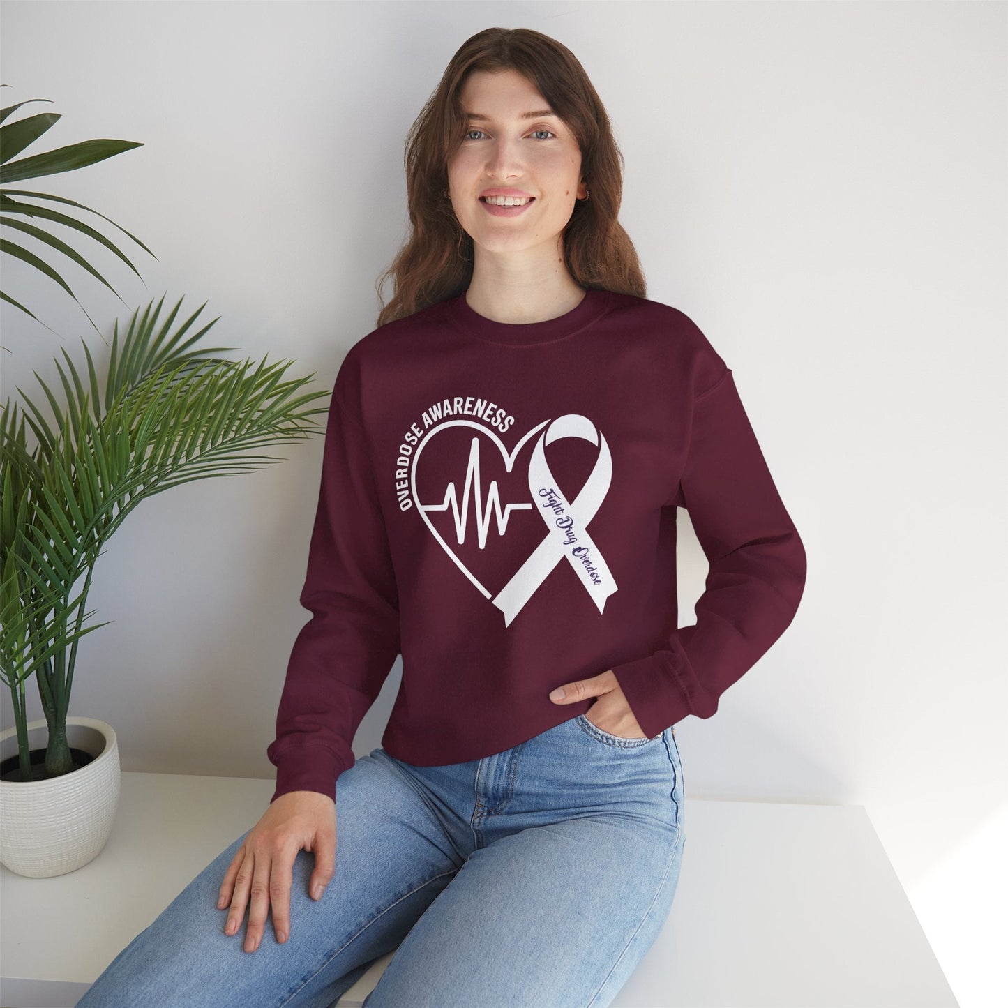 Overdose Awareness Month Heart Purple Ribbon Support Sweatshirt