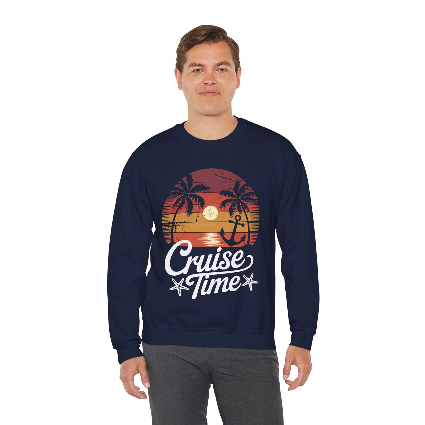 On Cruise Time Coconut Tree Graphic Summer Vacation Cruising Sweatshirt