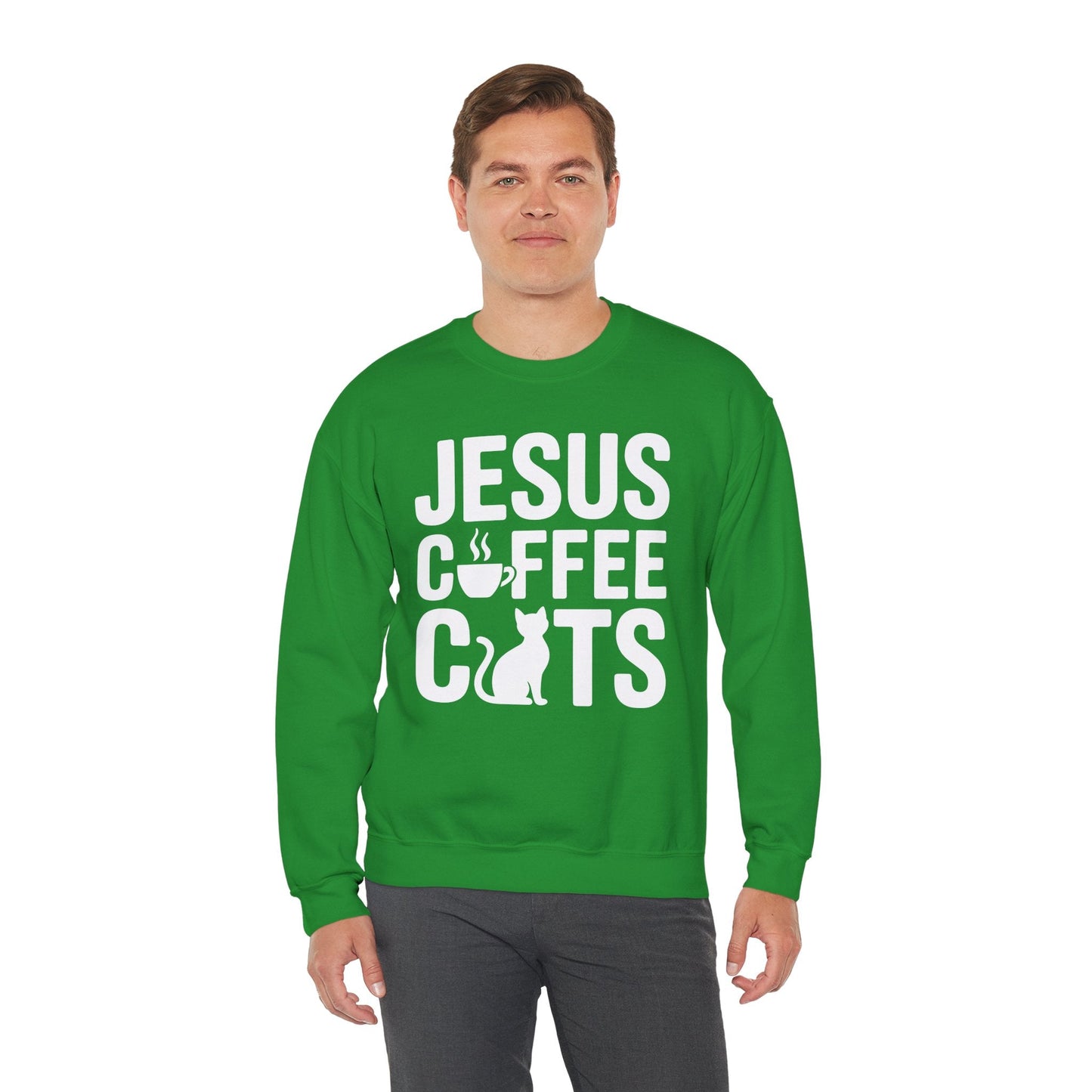 Christian Jesus, Coffee, Cats - Religous Cat Caffeine Lover Sweatshirt