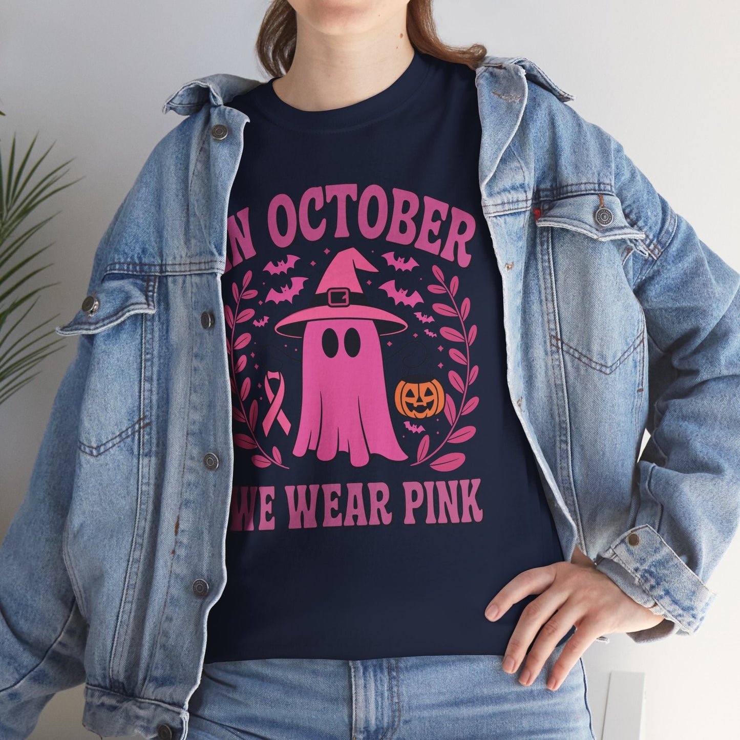 In October We Wear Pink Breast Cancer Awareness Halloween T-Shirt