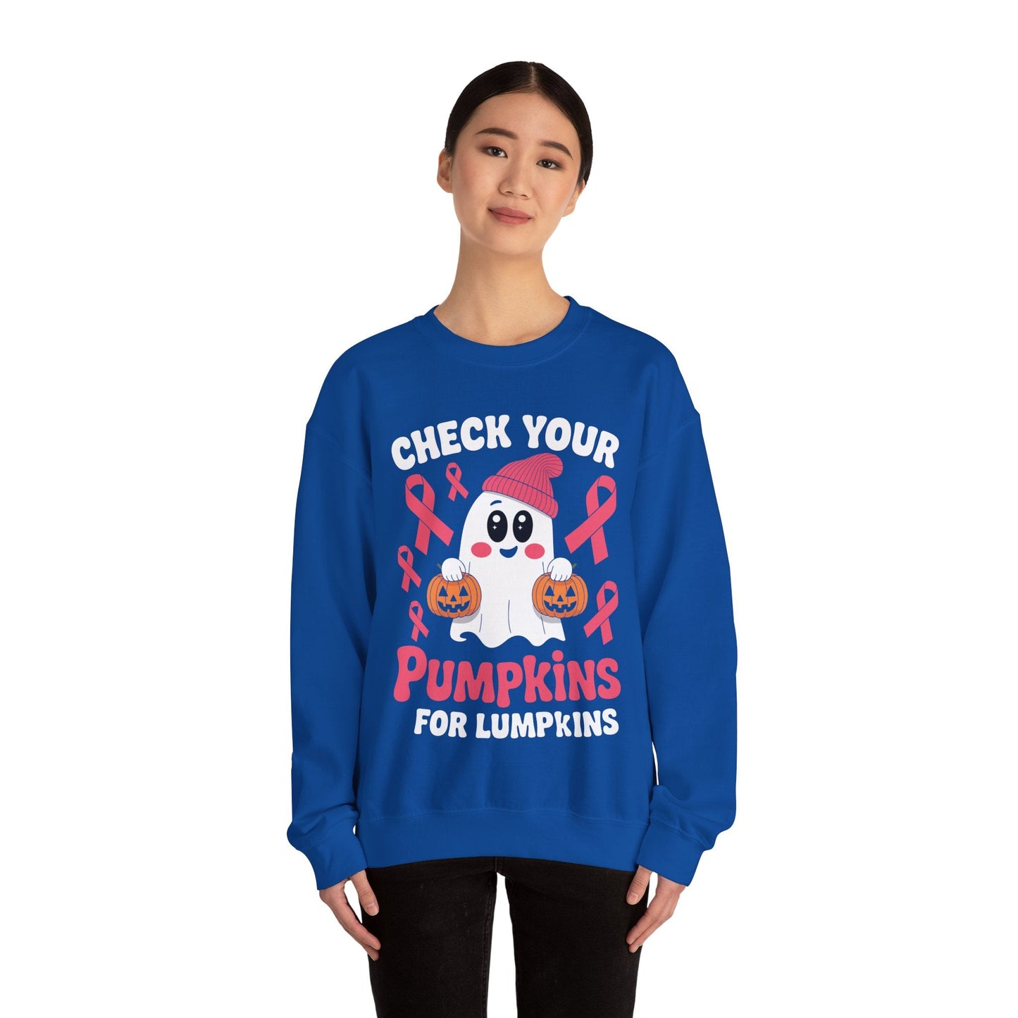 Breast Cancer Halloween Boo Ghost Check Your Pumpkins Womens Sweatshirt