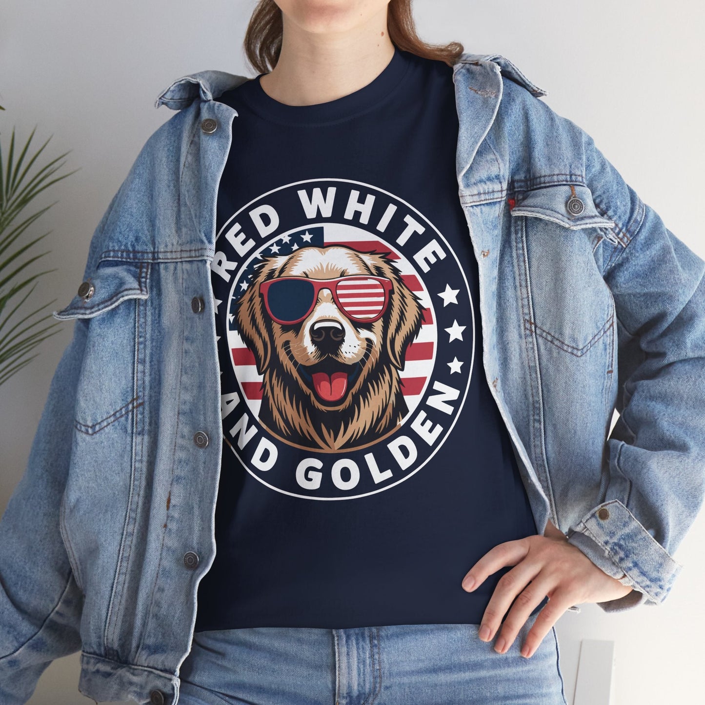 Red White Golden Retriever American Flag 4th of July Gift T-Shirt