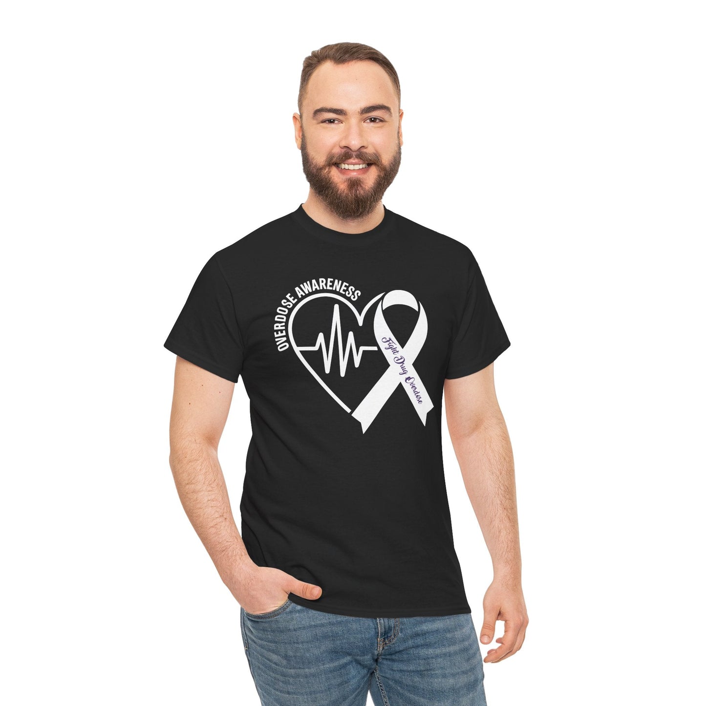 Overdose Awareness Month Heart Purple Ribbon Support T-Shirt