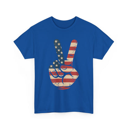 USA Flag Peace Sign Hand 4th of July Patriotic Men Boys T-Shirt