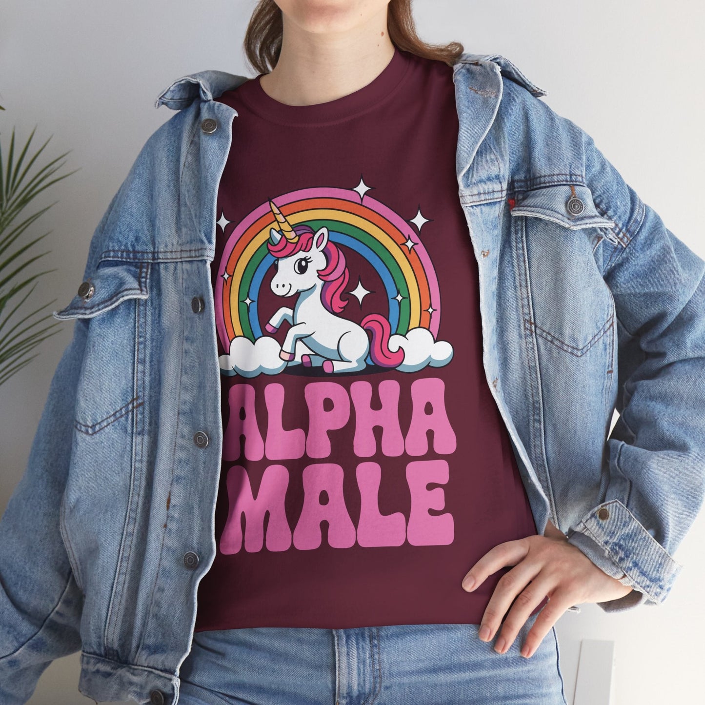 Funny Alpha Male Unicorn Sarcastic Ironic Weird Y2K Humor T-Shirt