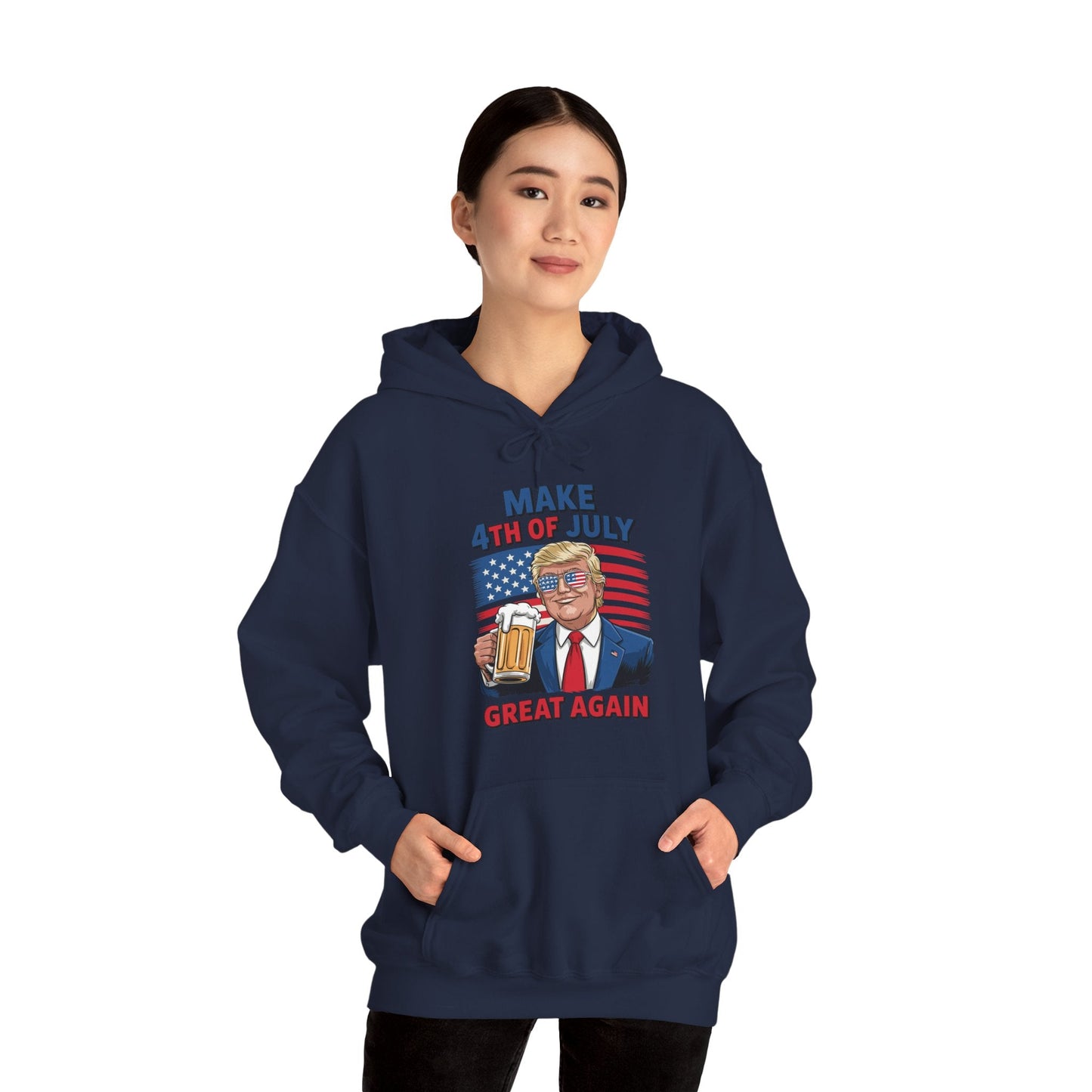 Funny Trump Make 4th Of July Great Again Drinking Beer Hoodie