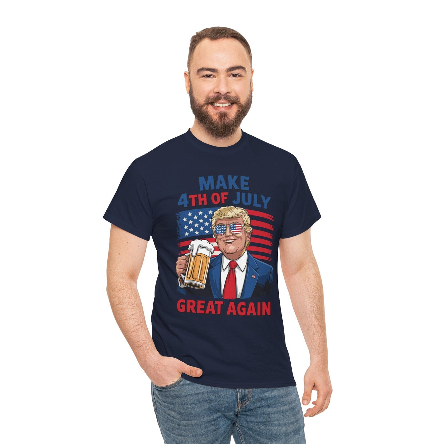 Funny Trump Make 4th Of July Great Again Drinking Beer T-Shirt