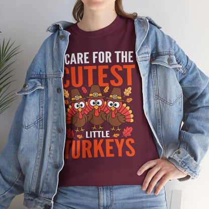 Care For Little Turkeys Nurse Fall Thanksgiving Scrub Top T-Shirt