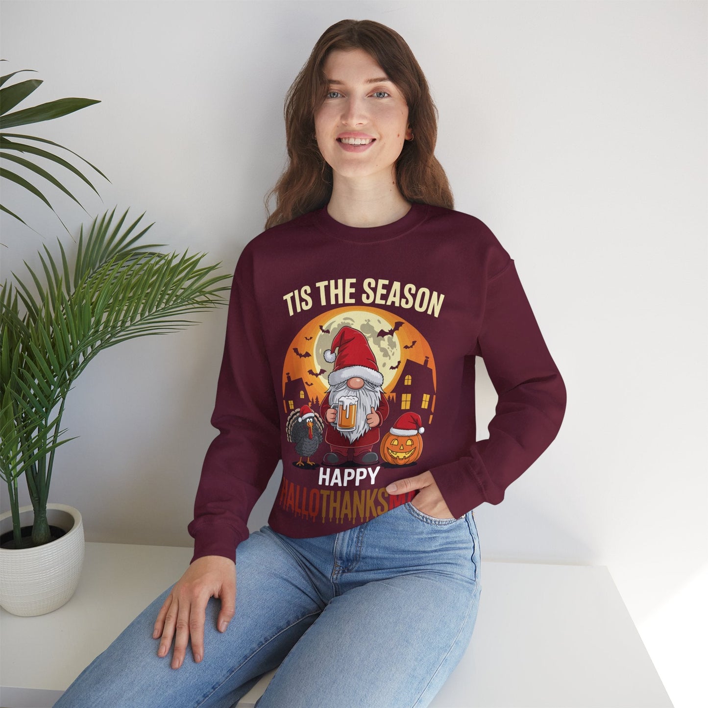 Happy Hallothanksmas Halloween Thanksgiving Merry Christmas Sweatshirt