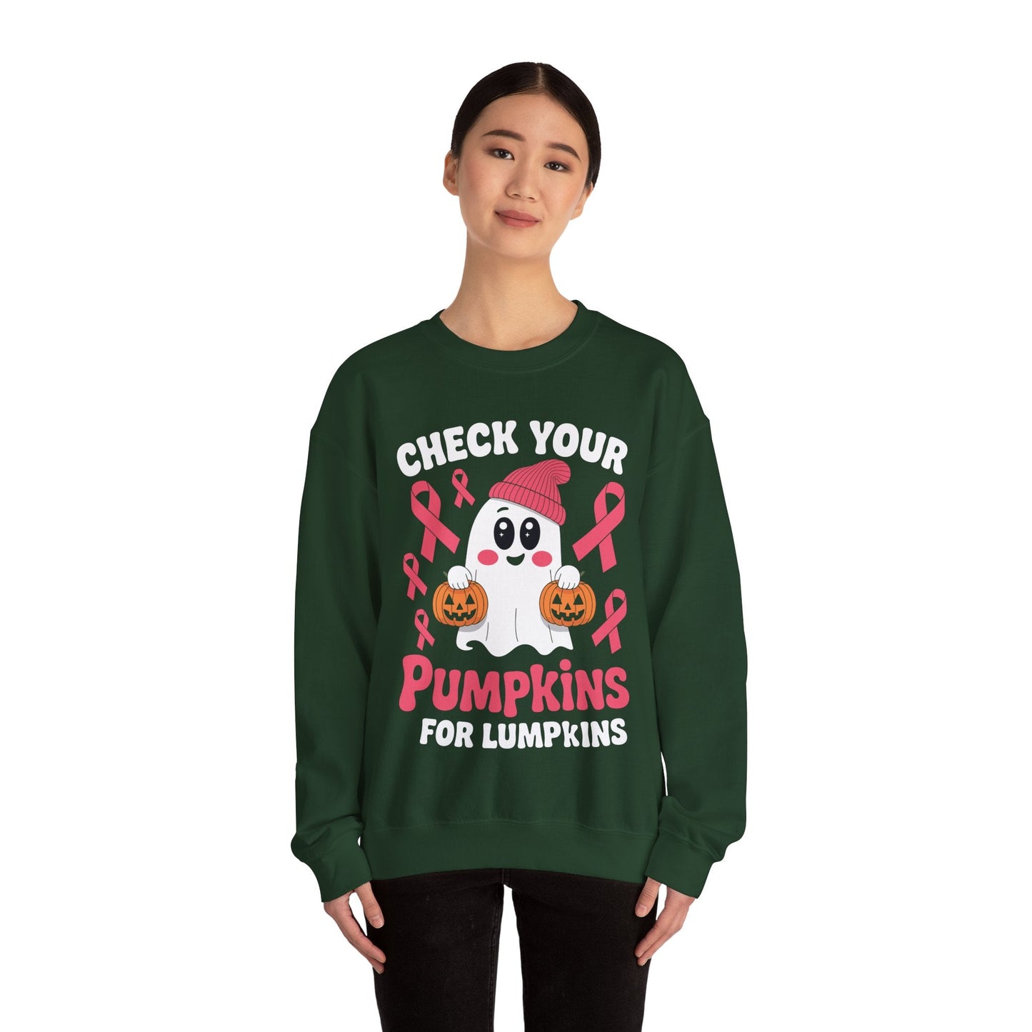 Breast Cancer Halloween Boo Ghost Check Your Pumpkins Womens Sweatshirt