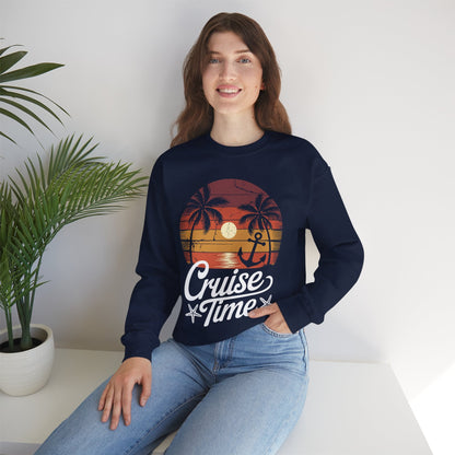 On Cruise Time Coconut Tree Graphic Summer Vacation Cruising Sweatshirt