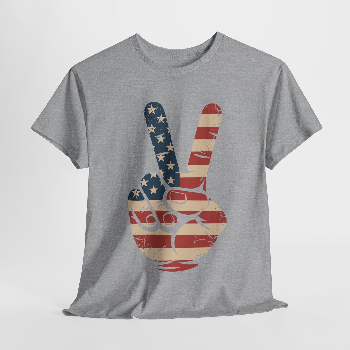 USA Flag Peace Sign Hand 4th of July Patriotic Men Boys T-Shirt